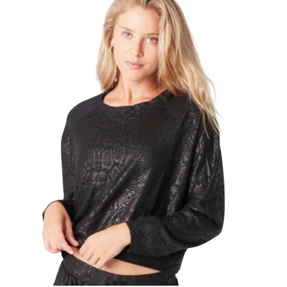 Terez black Foil Snake Print cropped Sweatshirt Size XS NWOT